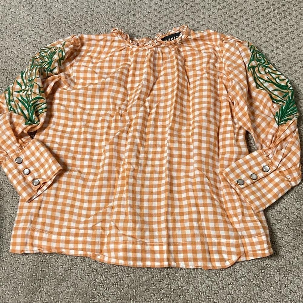 Bonjour French Brand Kid’s Orange and White Embroidered sleeve long sleeve top 6